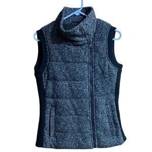 Marc New York Women’s Vest Small Black Gray Knit Stretch Hi Neck Zip Up Pockets